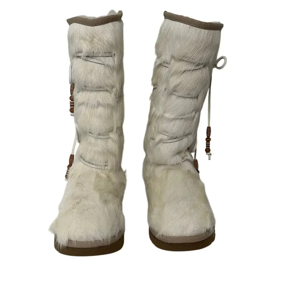 AU&MU Australia Sheepskin Shearling Fur Snow Boots White (6)